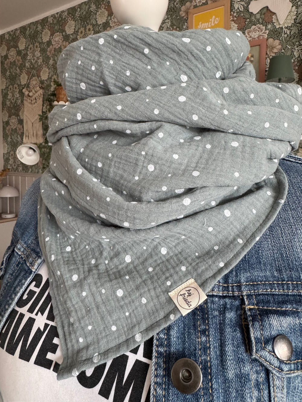 HANNA Musselintuch DOTS / Altmint