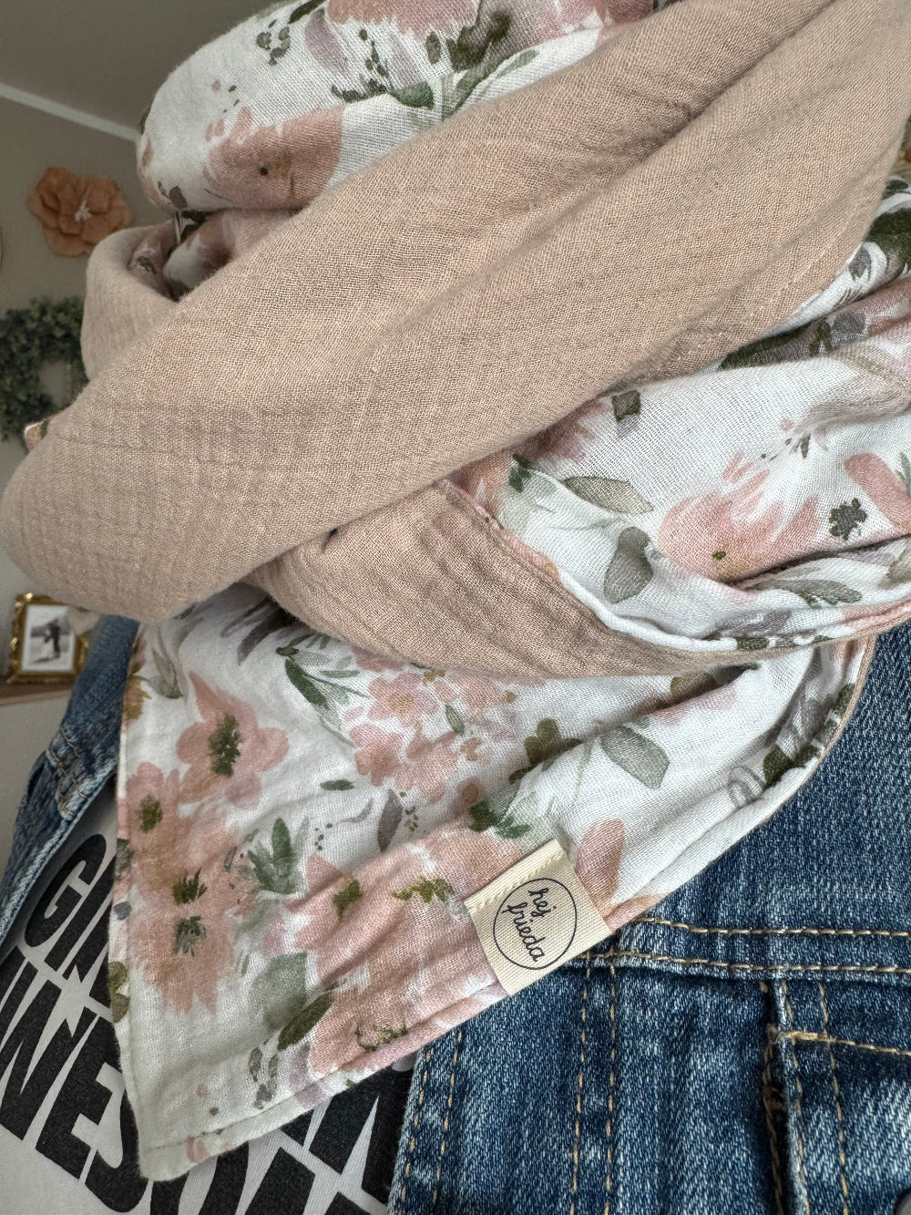 HANNA Musselintuch XL Aquarellblumen/beige