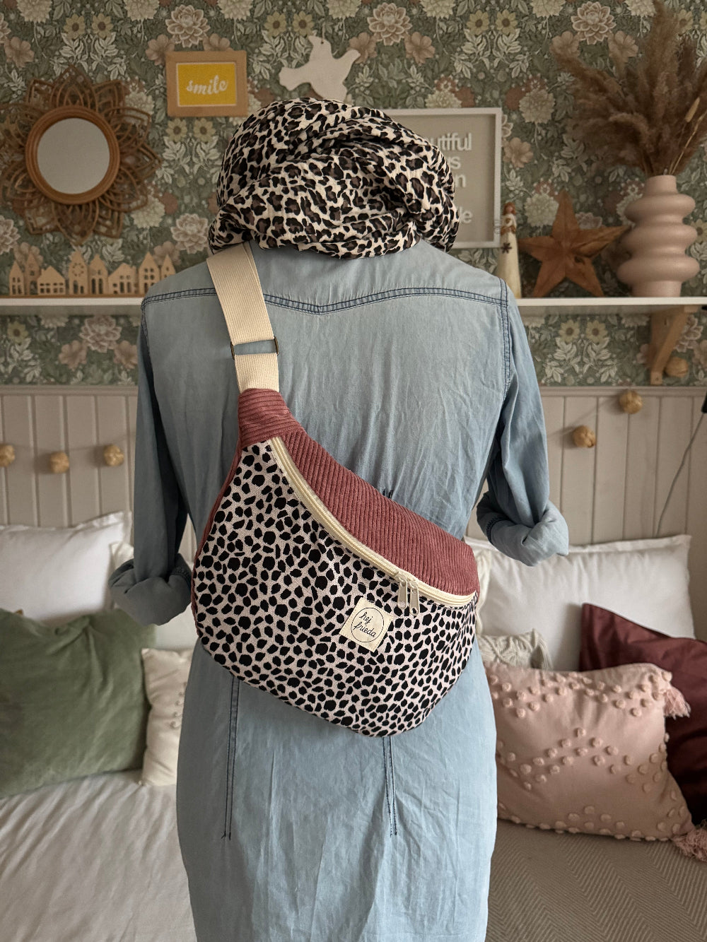 FRIEDA Hipbag Colorblock Leo/Cord altrosa