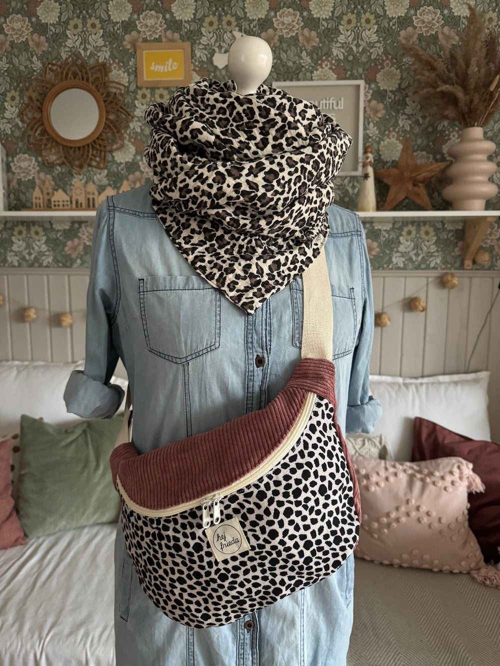 FRIEDA Hipbag Colorblock Leo/Cord altrosa