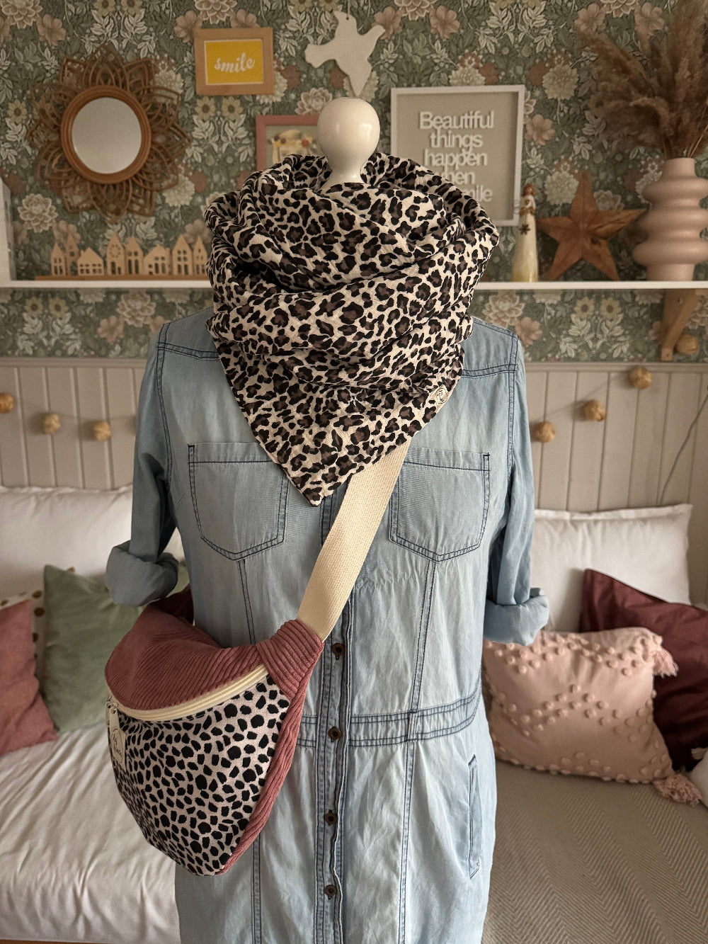 FRIEDA Hipbag Colorblock Leo/Cord altrosa