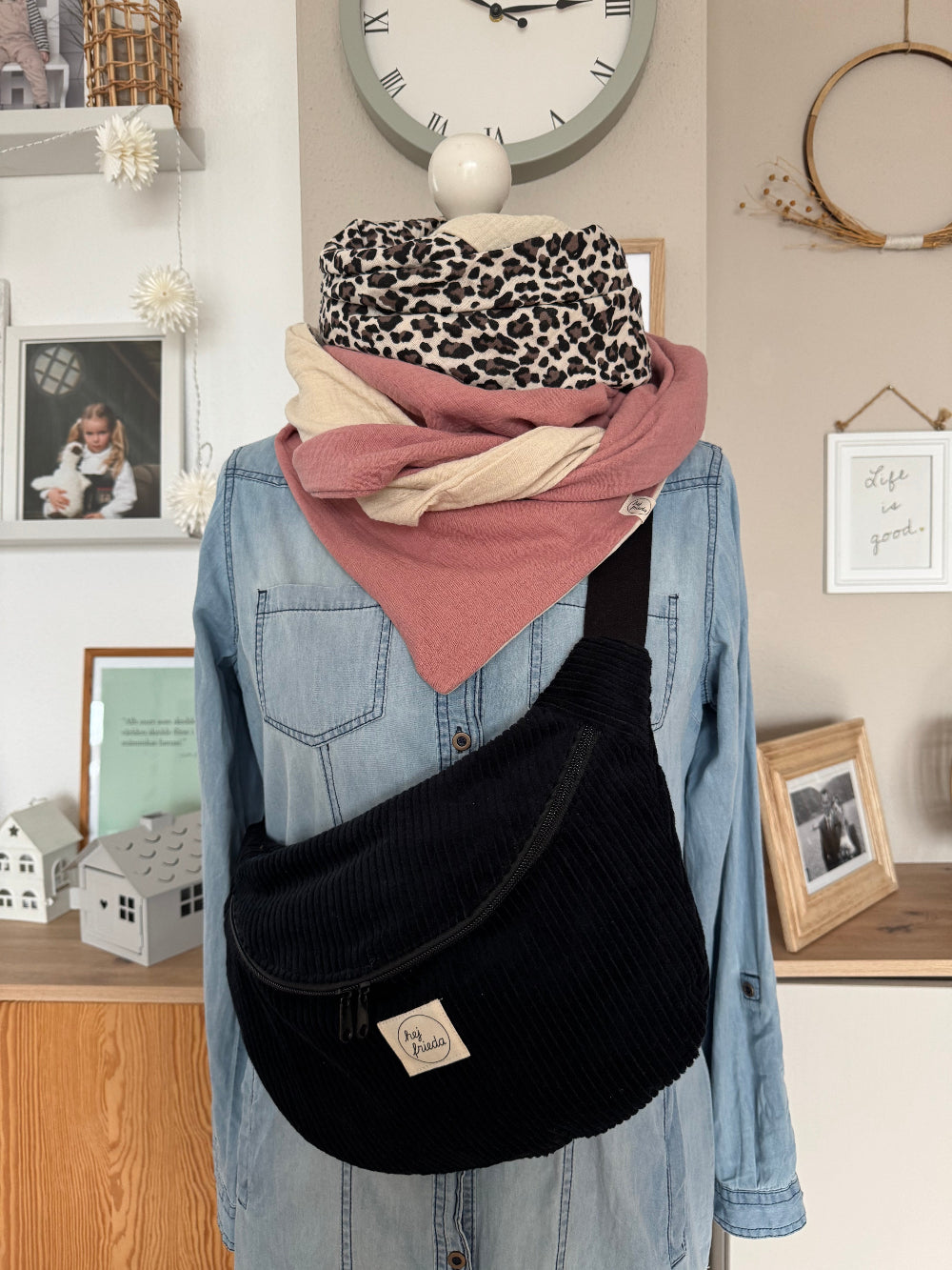 HANNA Musselintuch XL Colorblocking creme/Leo/rosa