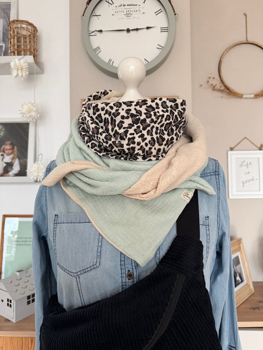 HANNA Musselintuch XL Colorblocking mint/Leo/creme