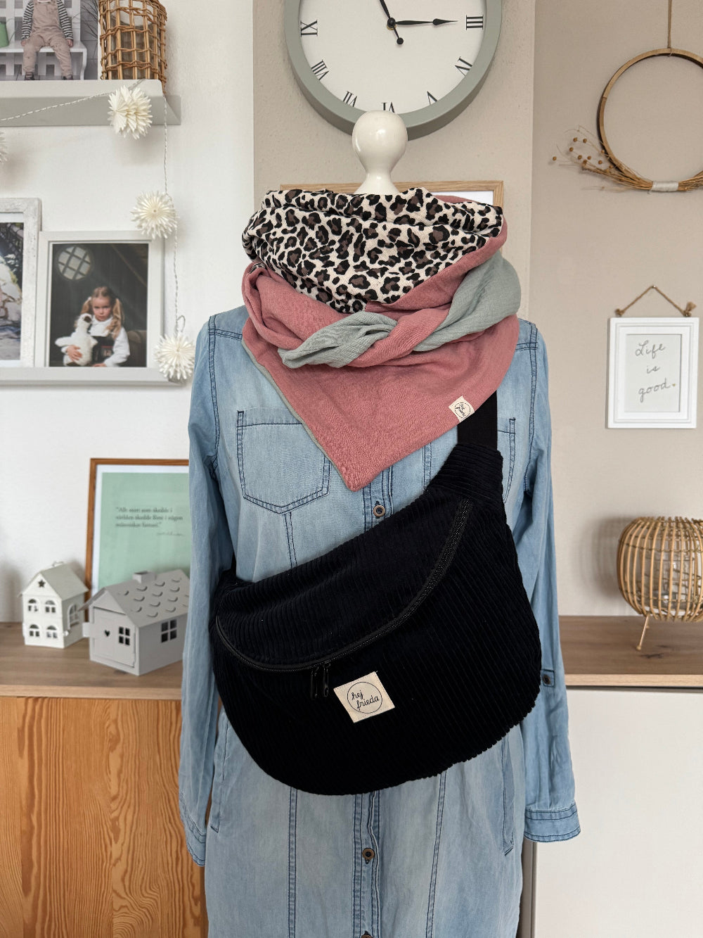 HANNA Musselintuch XL Colorblocking rosa/Leo/altmint