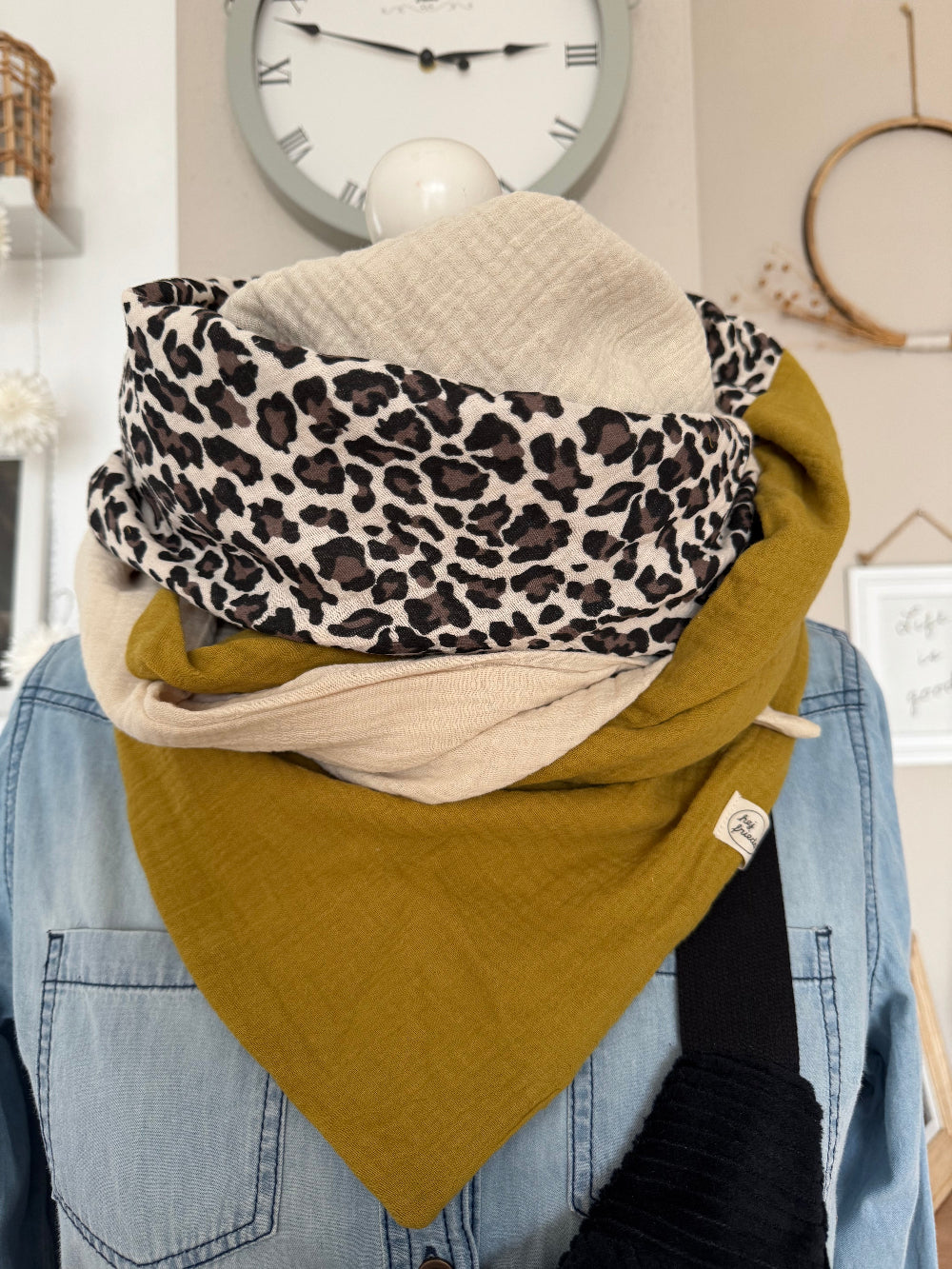 HANNA Musselintuch XL Colorblocking senf/Leo/creme