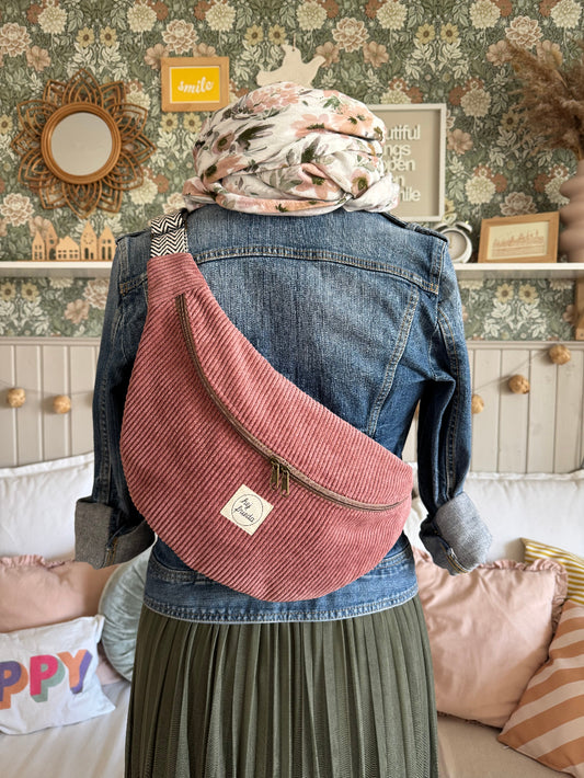 ALMA XL-Bauchtasche Cord Altrosa
