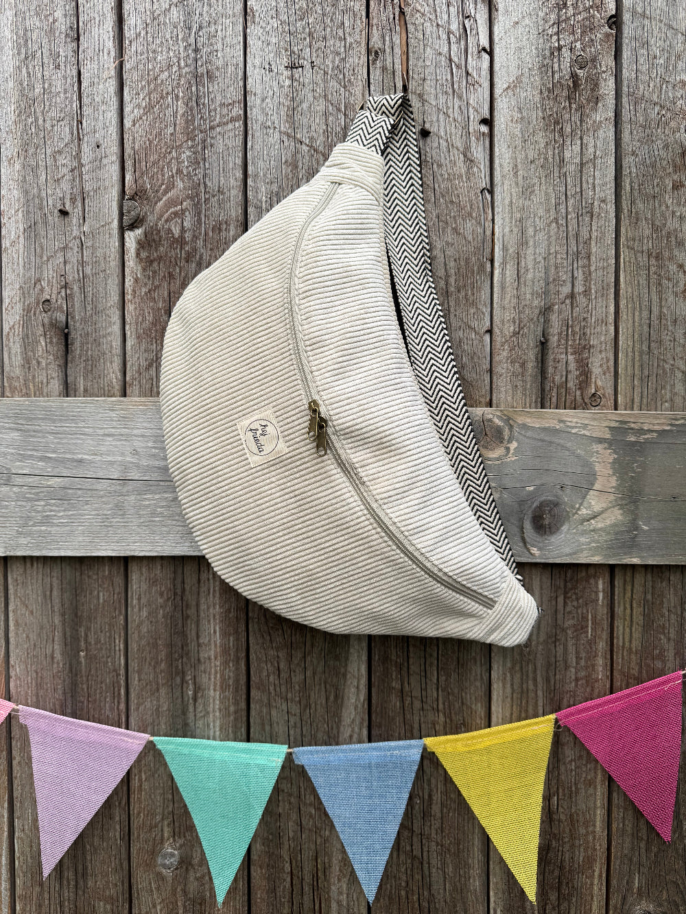 ALMA XL-Bauchtasche Cord Creme