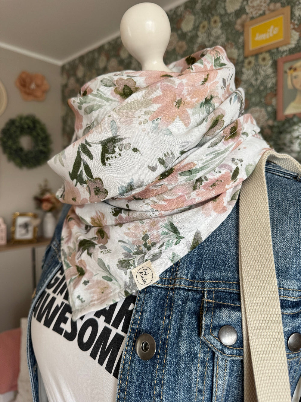 HANNA Musselintuch Aquarellblumen Vintage