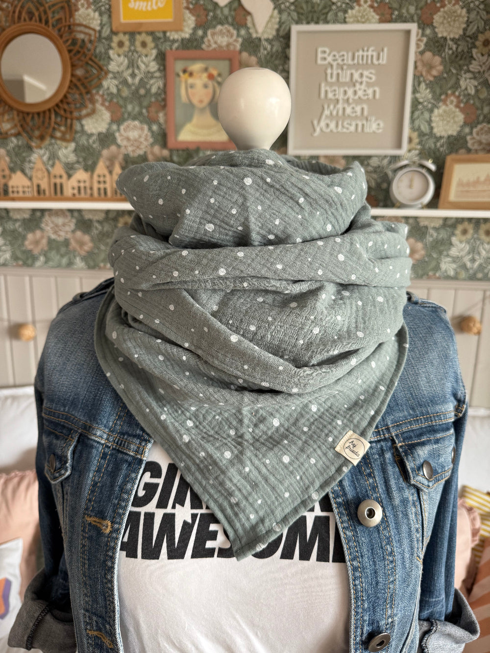 HANNA Musselintuch DOTS / Altmint