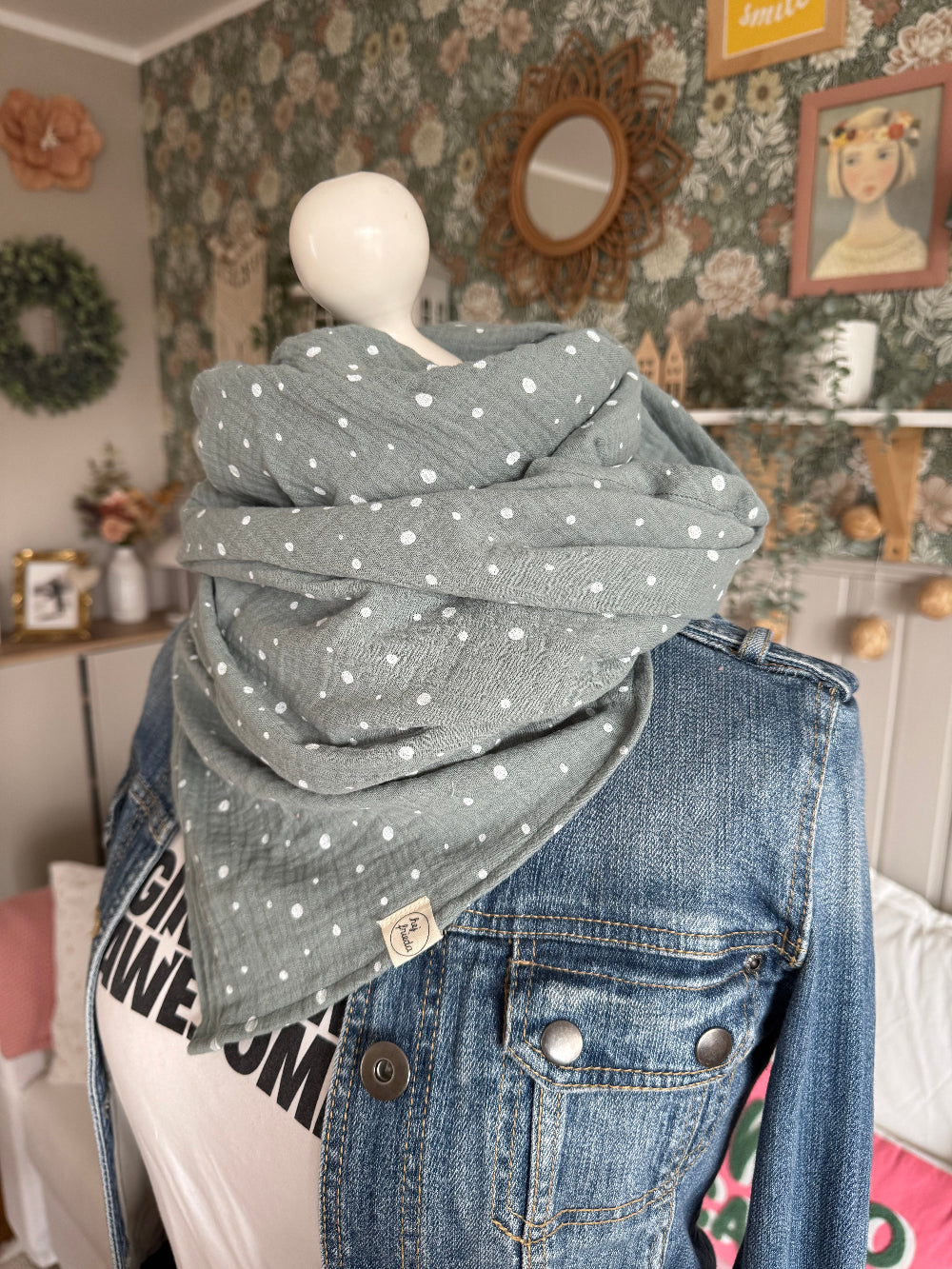 HANNA Musselintuch DOTS / Altmint