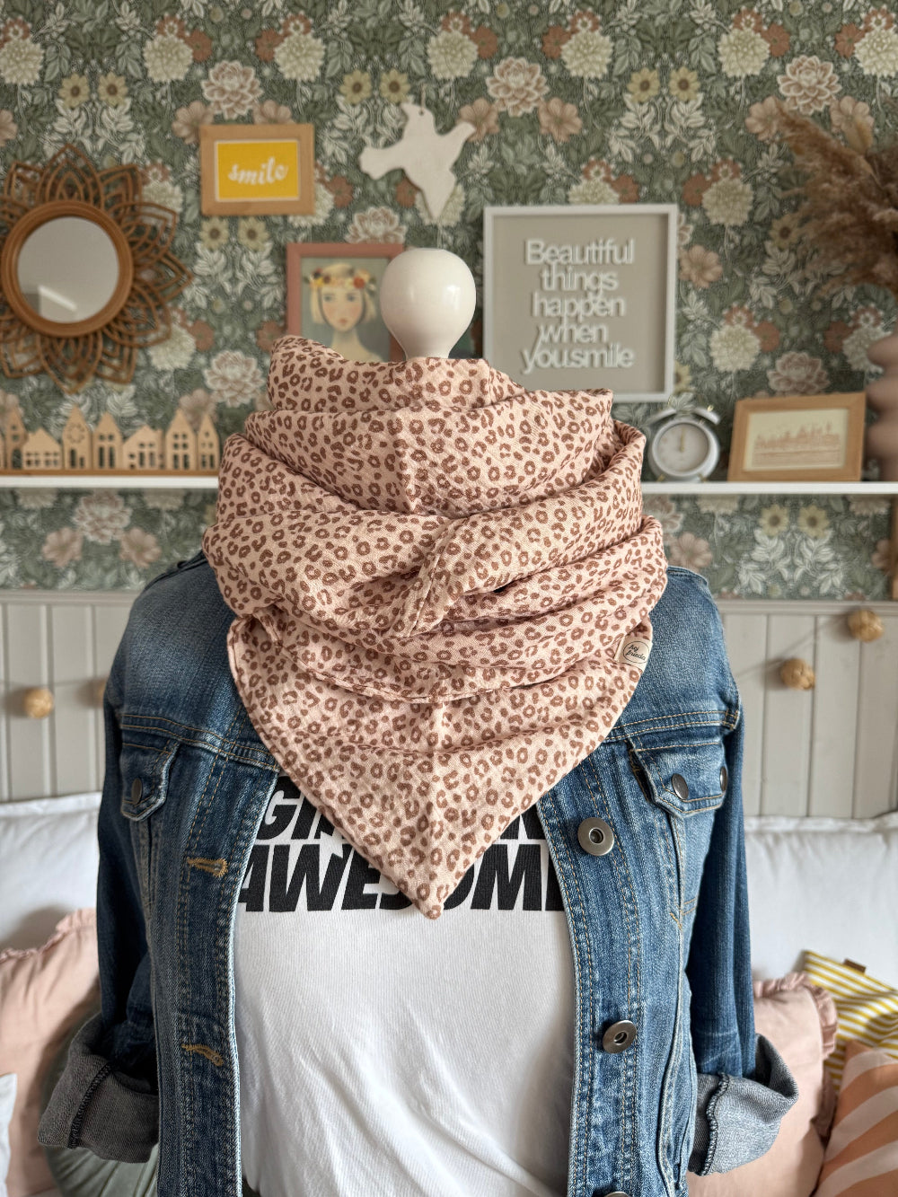 HANNA Musselintuch XL Leo blush/hellbraun