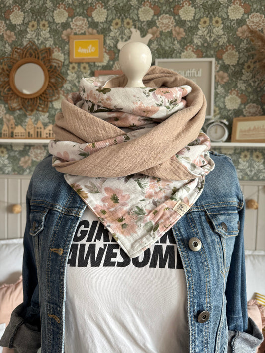 HANNA Musselintuch XL Aquarellblumen/beige