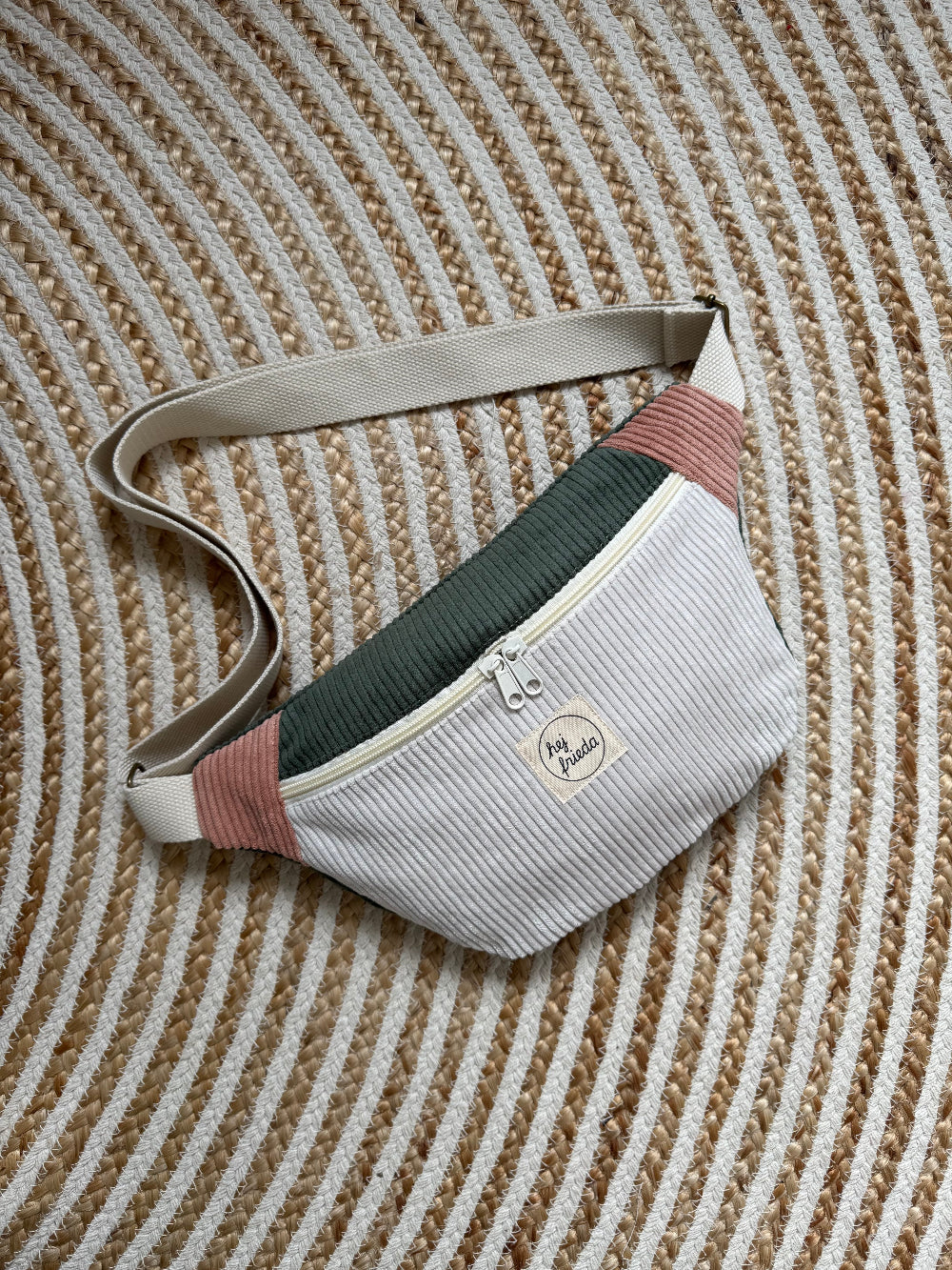 HEDI Hipbag Colorblock Cord Creme/Schilfgrün/Rosé