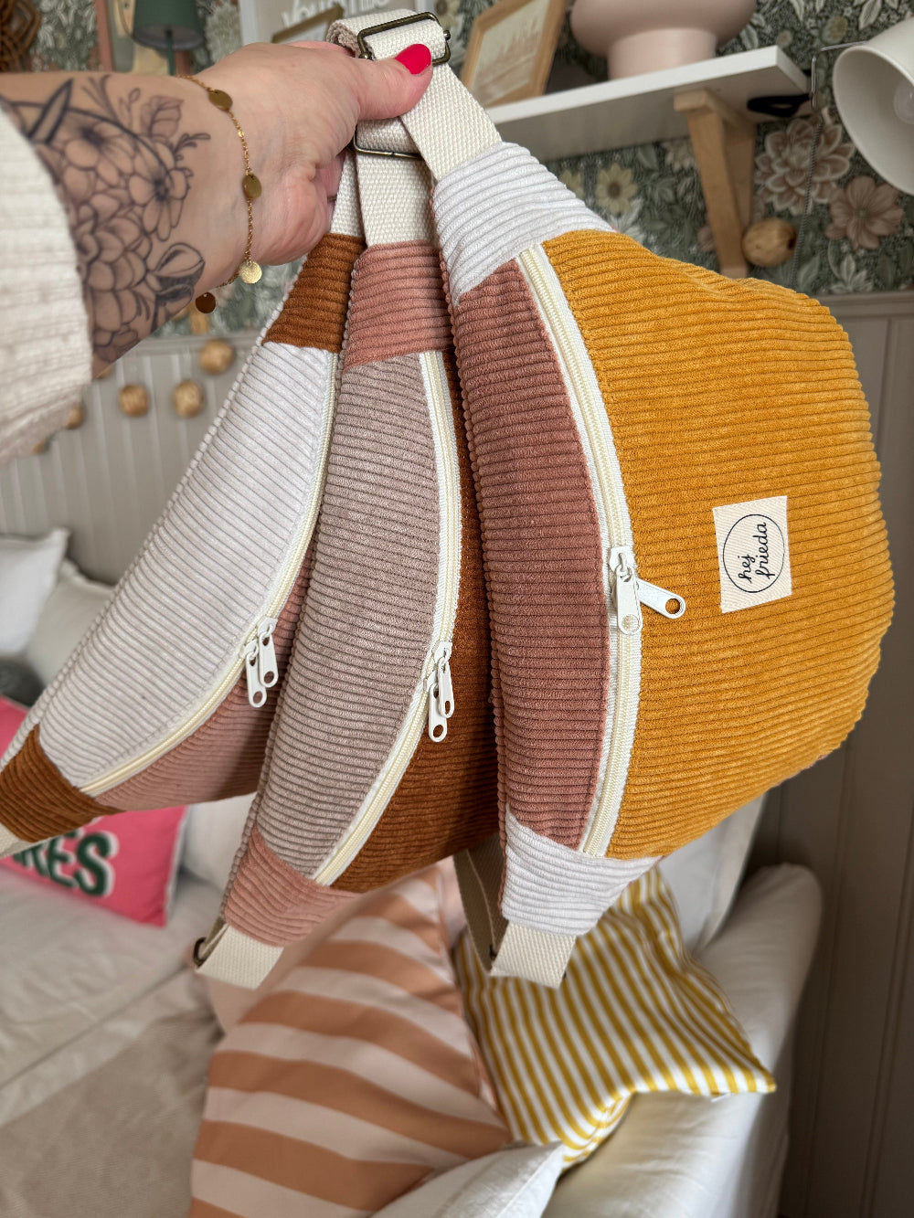HEDI Hipbag Colorblock Cord Curry/Rosé/Creme