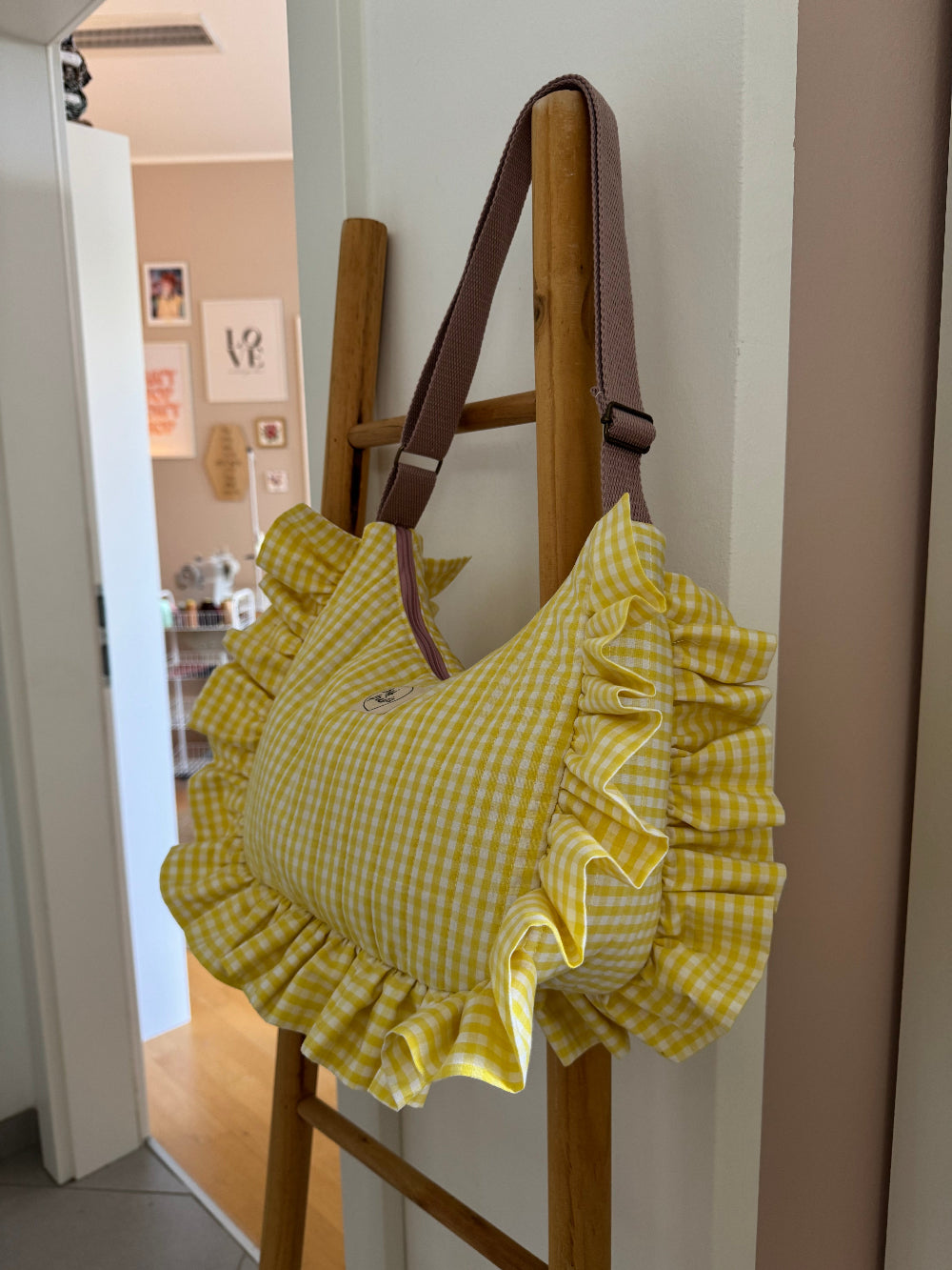 PREORDER - ROSIE Ruffle Bag Midi Vichykaro Gelb